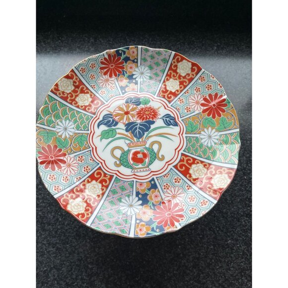 Vtg Late 20th Century 10" Arita Imari Fan Pattern Cake Stand Porcelain Gold - Picture 3 of 7